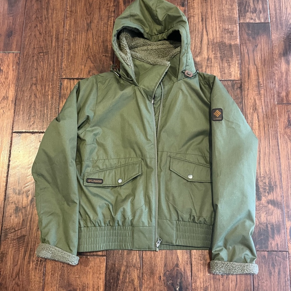 Columbia Olive Green Hooded Bomber style Jacket